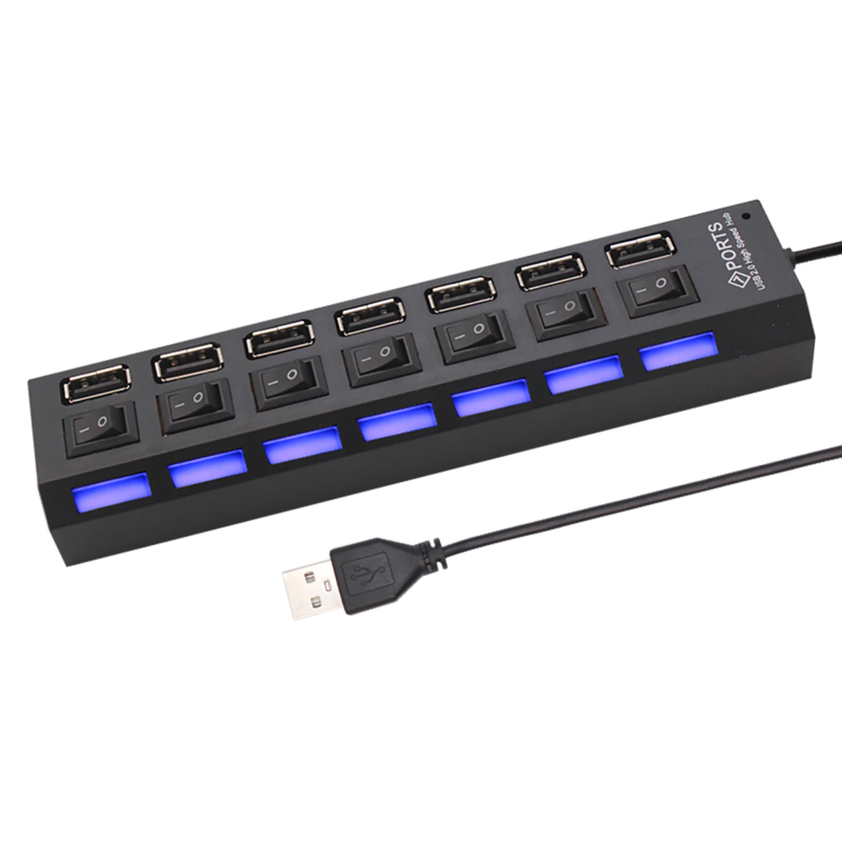 Hub USB 2.0 à 7 Ports avec Interrupteurs et LEDs Individuels, Hub