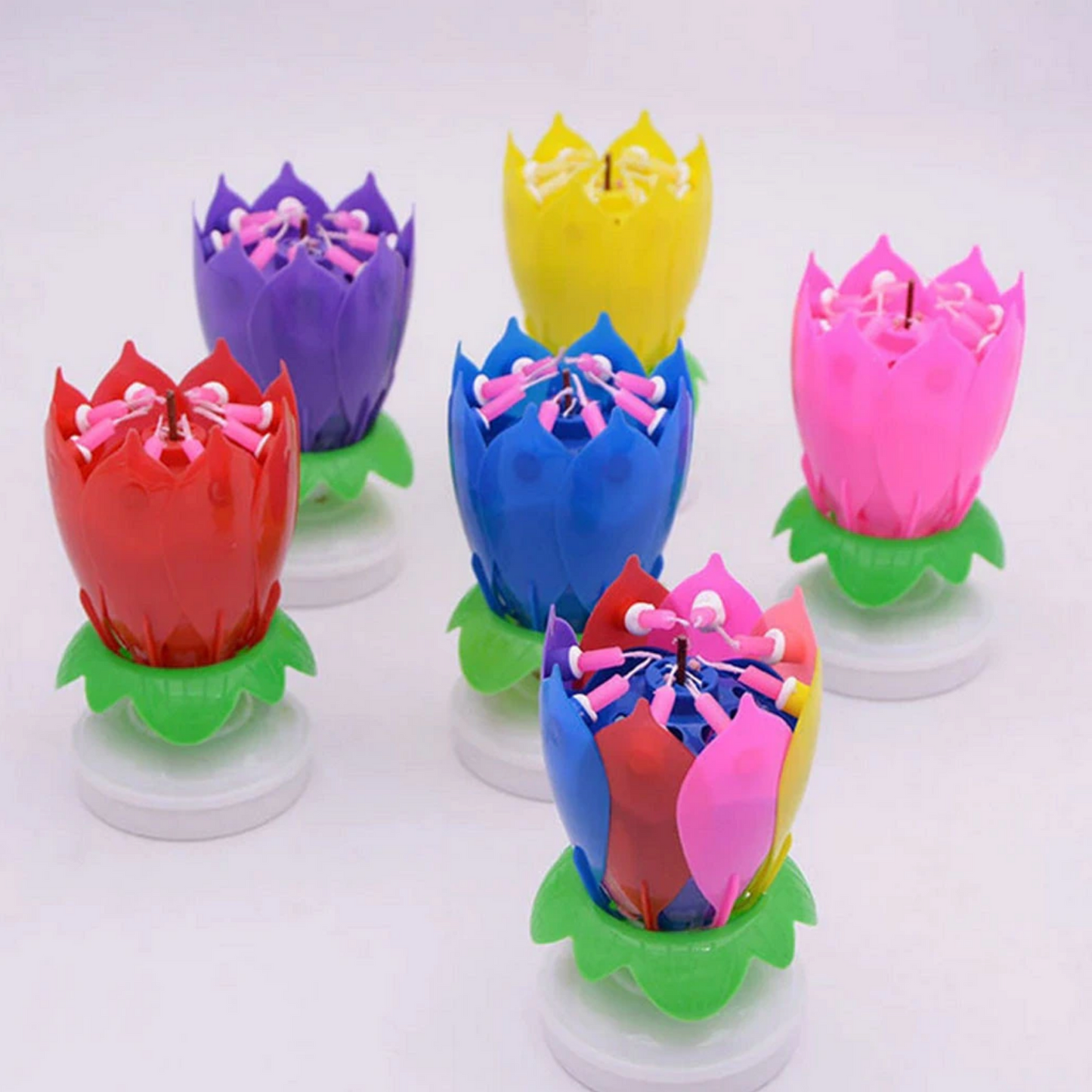 Pink Lotus Birthday Candle Musical Rotating Singing Music Happy BDay Flower Light Candles