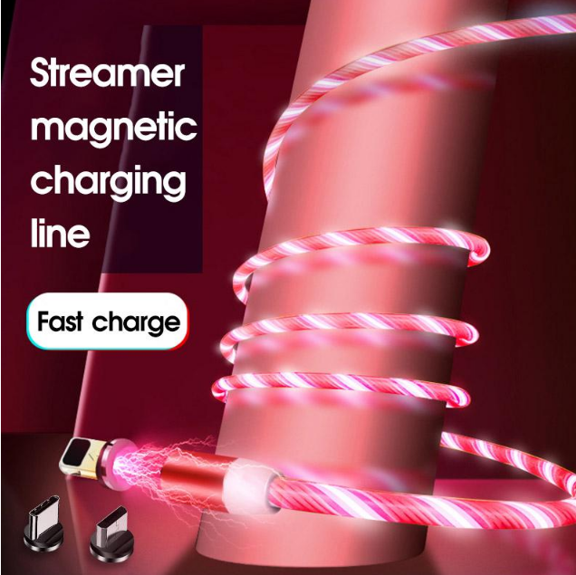 K - LED Fast Charging 3 In 1 Magnetic Cable Charger Lighning Type C Micro B Magnet Flowing Light Charging USB