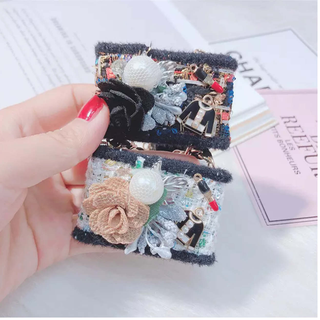 Creative Fur Tassel Ball Diamond Crystal Rhinestone Handbag Car Keychain Ladies Gift Pendant Keyring