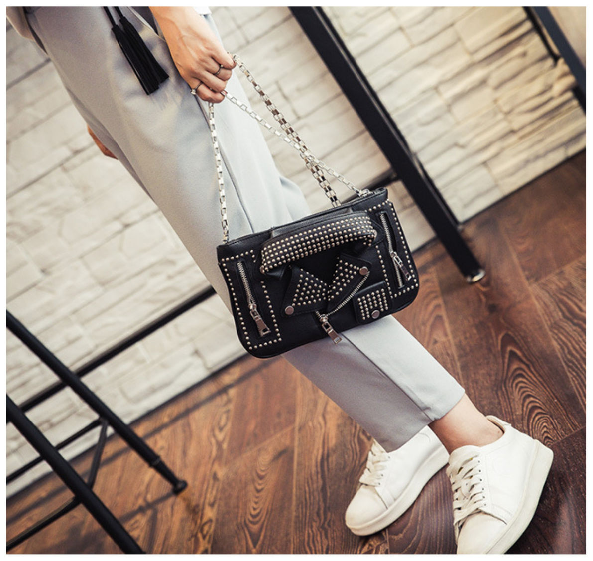 Bags Rivet Zipper Jacket Bag Designer Motorcycle Handbags Personality Chain Crossbody Sac A Main Femme