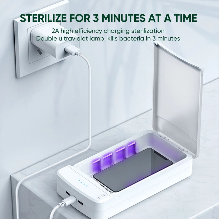 K - UVC Sanitizer Box UV Sterilizer 99% Cell phone charging case Aromatherapy USB Charging White Black