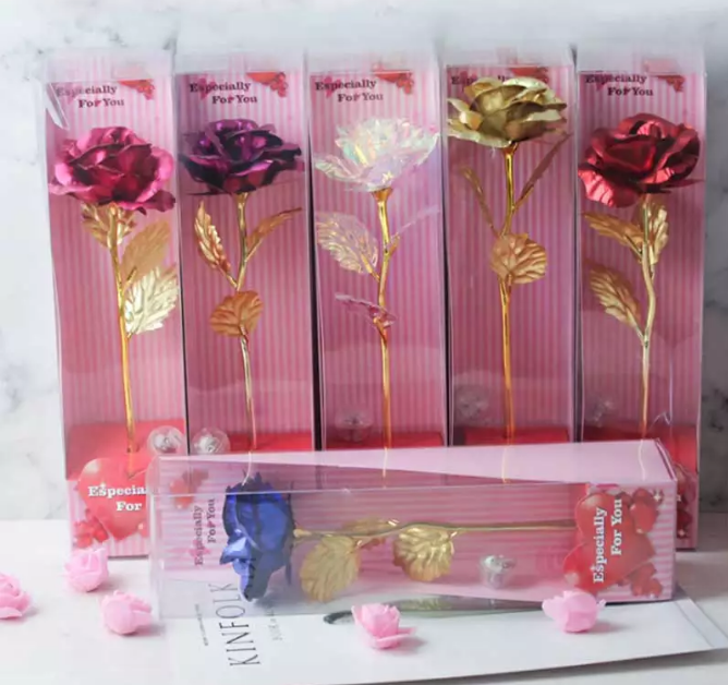 24K gold plated foil roses in a Gift Box Red, Pink, Purple, Gold, Blue & Galaxy Rose Gift