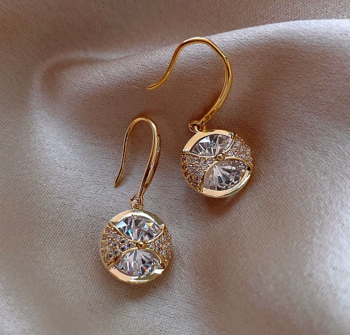A - Circle Drop Diamond Cubic Zirconia Gold Alloy Dainty Earring Gift