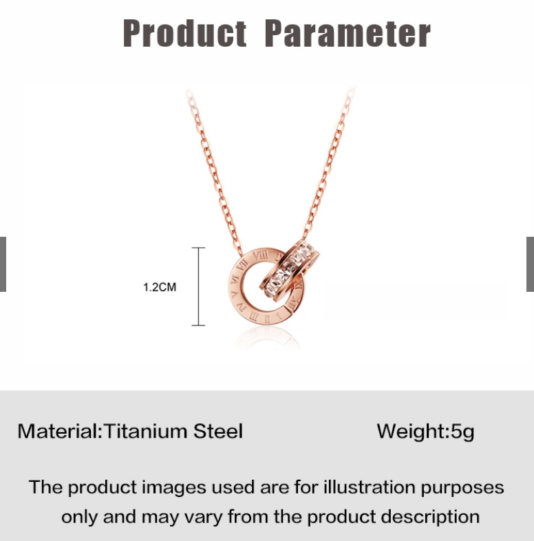 G - 18K Rose Gold Titanium Eternal Interlocking Crystal Circles Necklace Roman Numeral Pendant Infinity