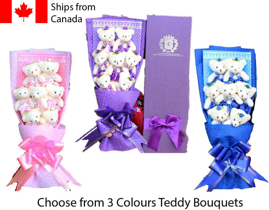 7pc Teddy Bear Bouquet Plush Flower Gift box Valentines, Birthday