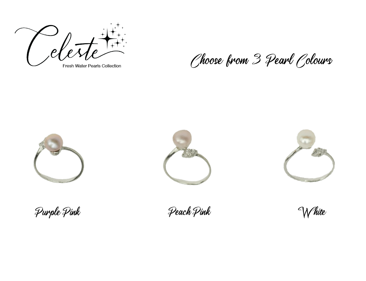 PL - Real Pearl Rings Button Open White, Pink, or Purple Celeste 925 Fresh Water Pearls Collection Sterling Silver gift box