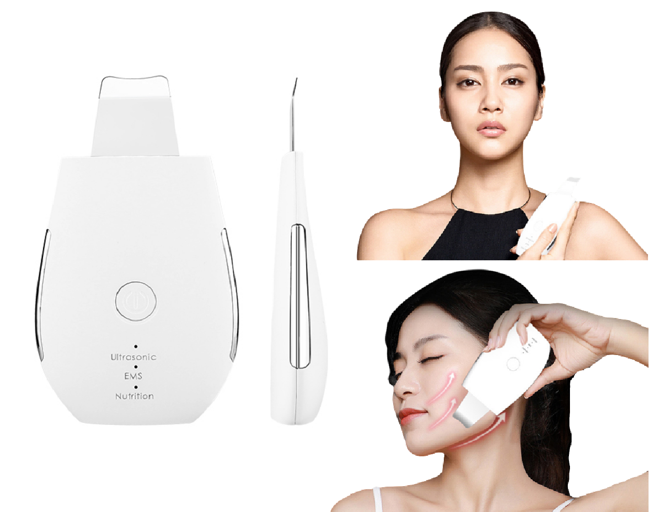 A - Ultrasonic Facial scrubber face spatula cleansing device blackhead remover White