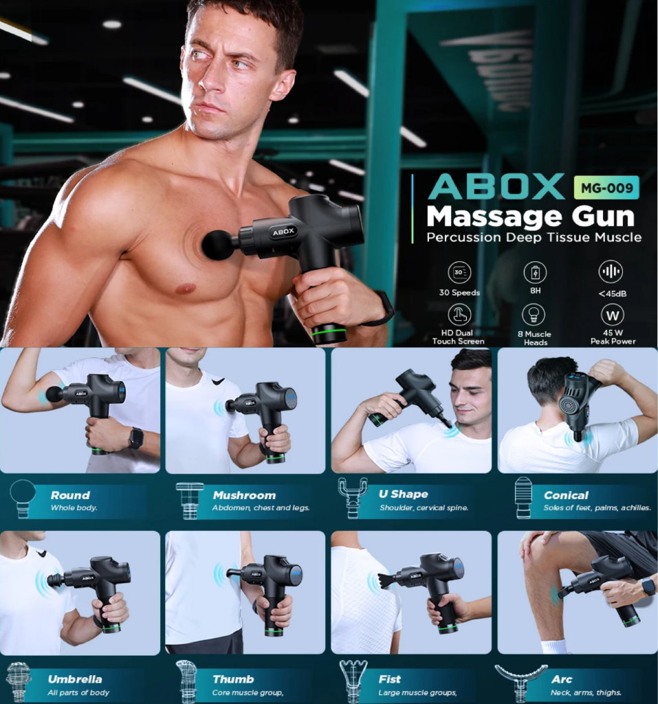 Abox Massage Gun 20 Or 30 Speed Adjustable Heads 45W Wireless Rechargeable Sports Massager Fitness