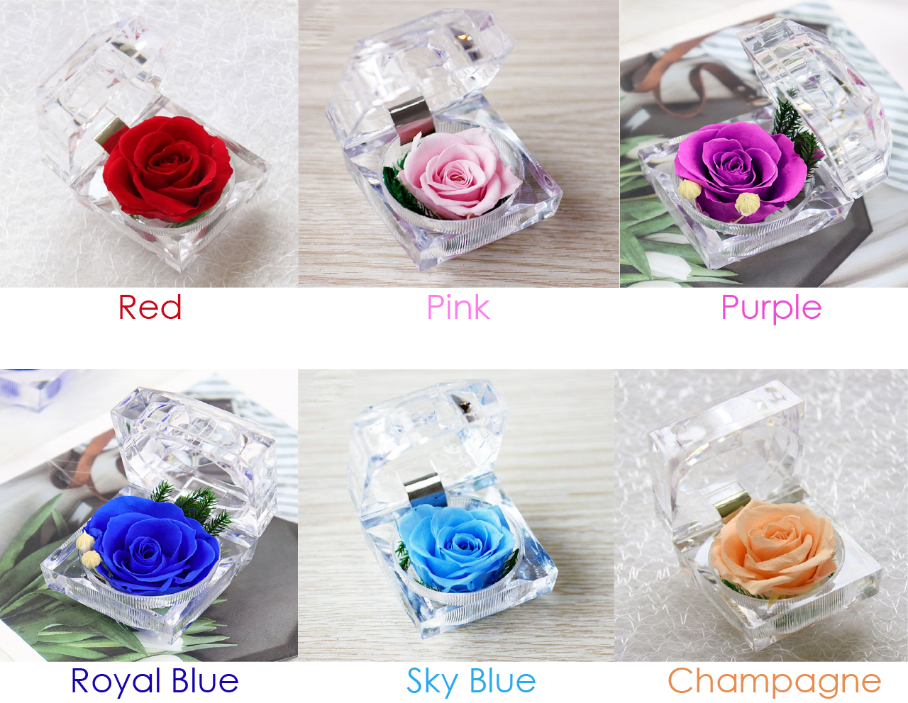 N - Real Rose Crystal Ring Box Preserved Flower Gift