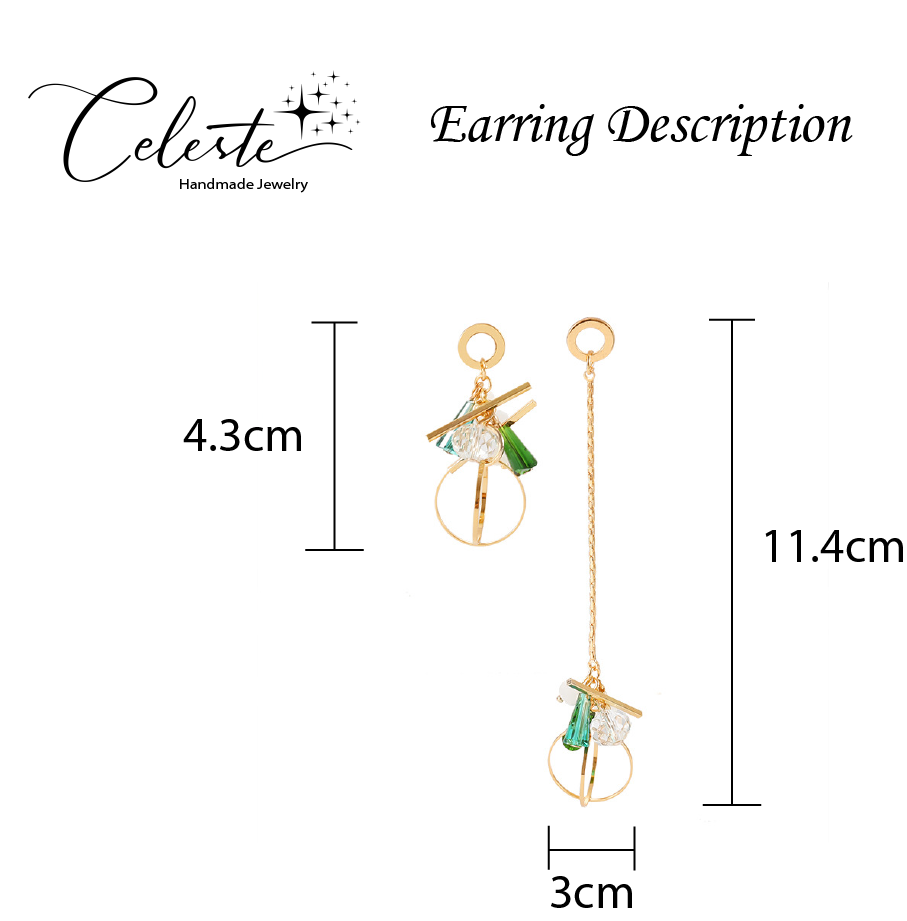Z - Asymmetrical Circle Geometric Long Crystal Gold Alloy Drop Earrings Rhinestone Fashion Earring Gift