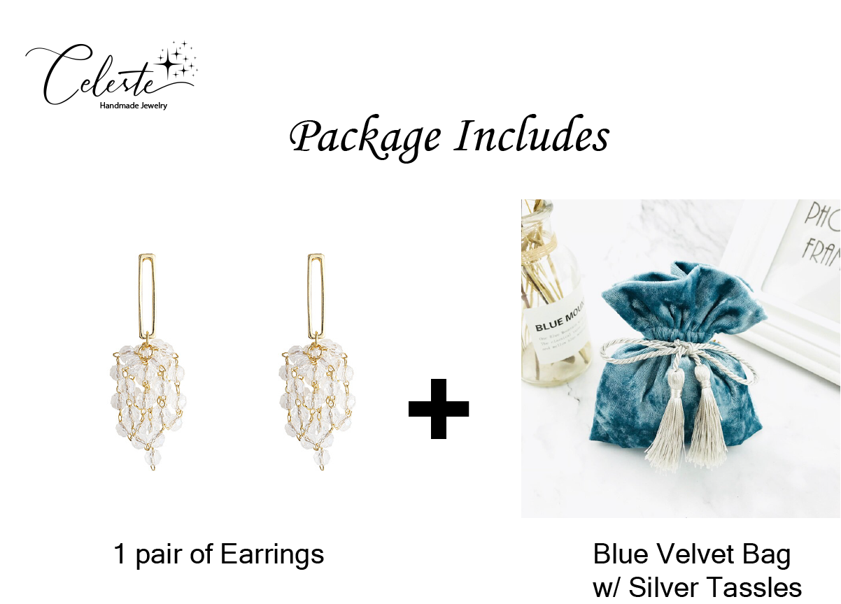 H - Gold Beaded Tassel 925 Sterling Silver Earrings Designer Crystal Drop Earrings Jewelry Gift Women