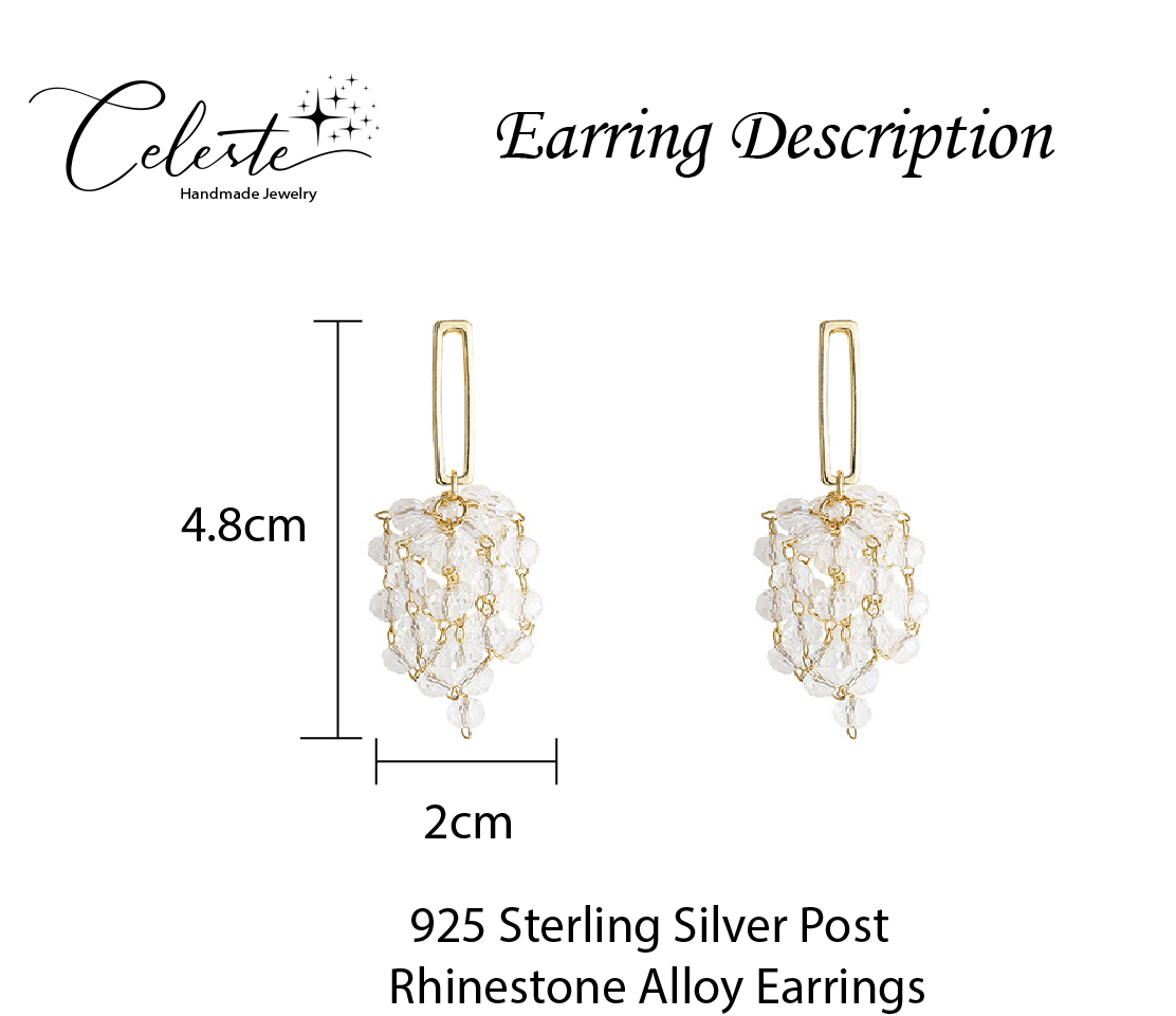 H - Gold Beaded Tassel 925 Sterling Silver Earrings Designer Crystal Drop Earrings Jewelry Gift Women