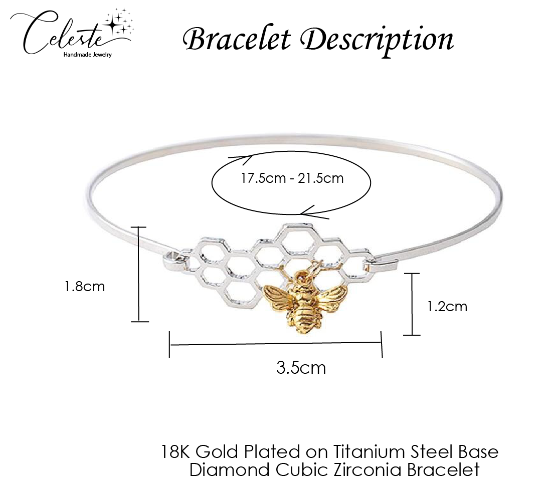 B - Bee Hive Hexagon Adjustable Bracelet Bumblebee Honeycomb Charm Gold Silver Steel Metal Jewellery
