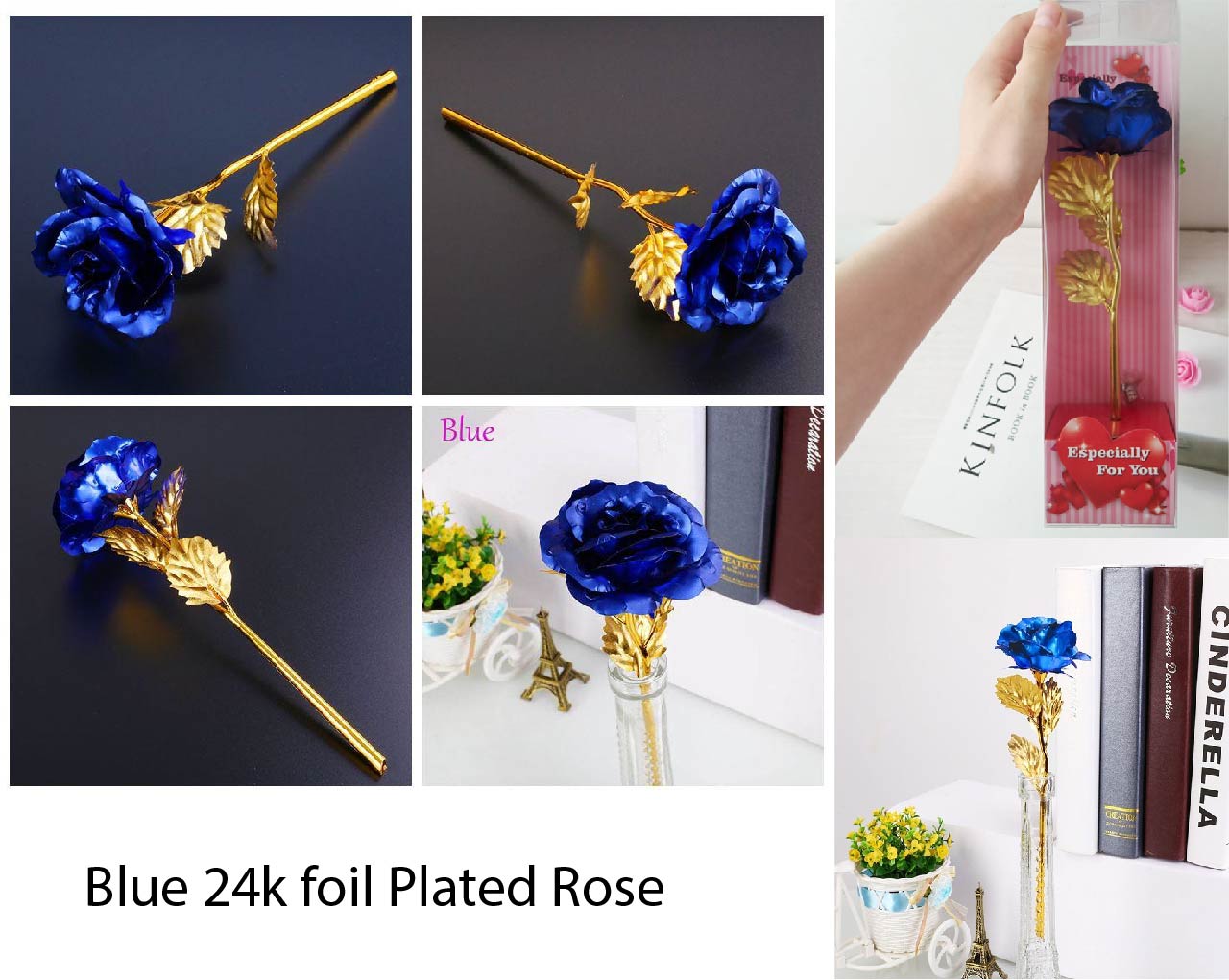 24K gold plated foil roses in a Gift Box Red, Pink, Purple, Gold, Blue & Galaxy Rose Gift