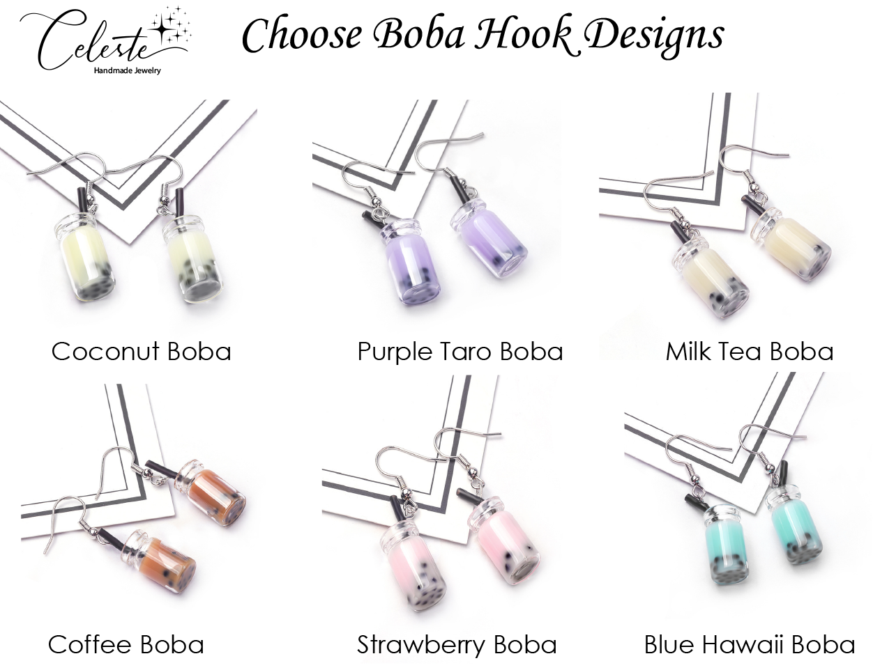 SS - Boba Bubble Tea Drink Earrings Resin Handmade Dangle Earring Gift Kids Teens Adult