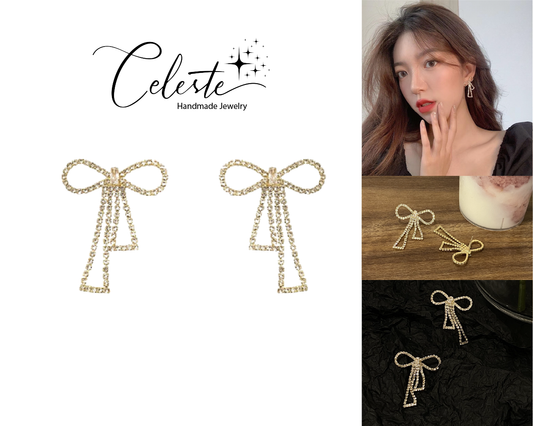 Butterfly Crystal Bow Knot Rhinstone Earrings 925 Sterling Silver Post Gold Dainty Earring Jewellery Gift