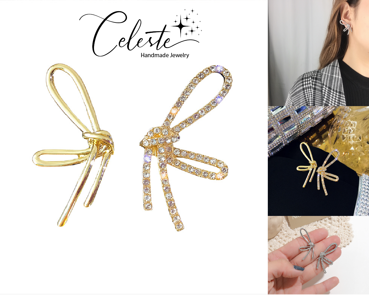 J - Bow Knot Butterfly 925 Sterling Silver Earrings Designer Crystal Earring Jewelry Gift Women