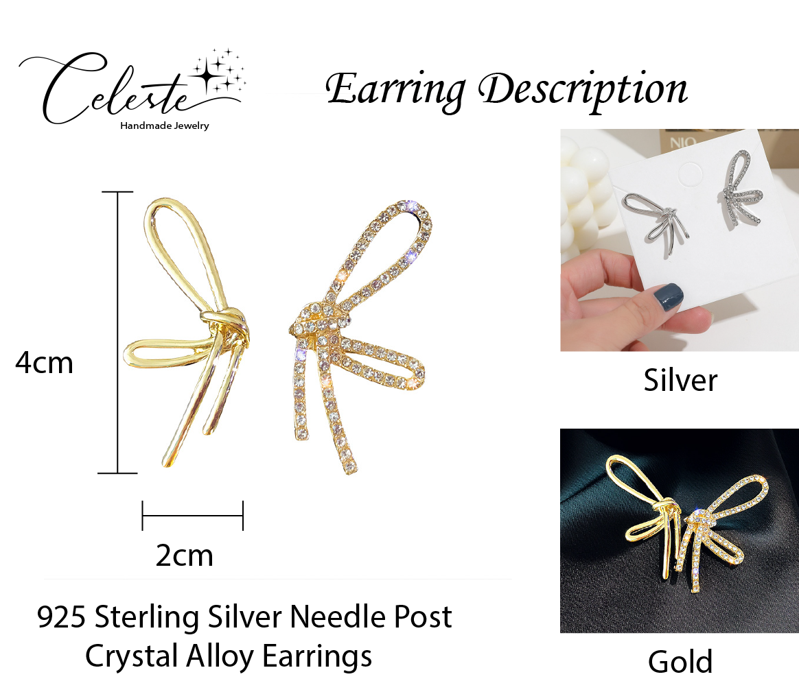 J - Bow Knot Butterfly 925 Sterling Silver Earrings Designer Crystal Earring Jewelry Gift Women