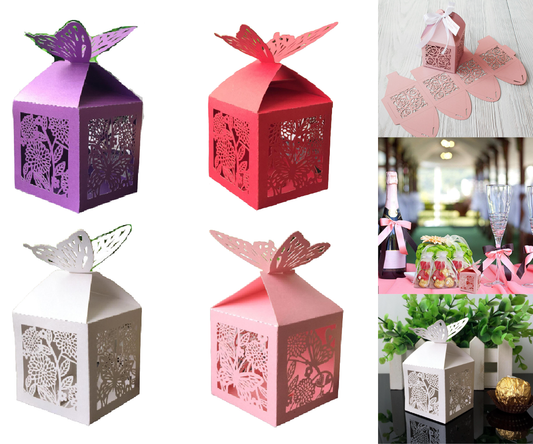 M - 20pc Party Favor Boxes Laser Cut Box Ribbon Graduation Birthday Wedding Bridal Gift White Pink Red