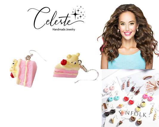 SSX - Mini Dessert Cake Charm Earrings Sprinkles Dangle Cute Earring Chocolate Strawberry Teddy Berry Gift