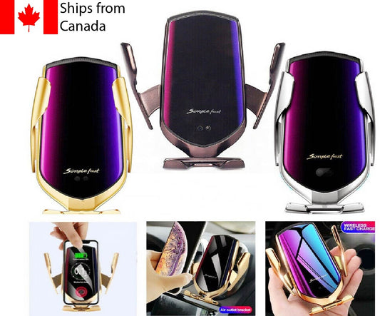 K - Wireless Car Phone Holder Charger Automatic Clamping Mount Charger Gold Black Silver