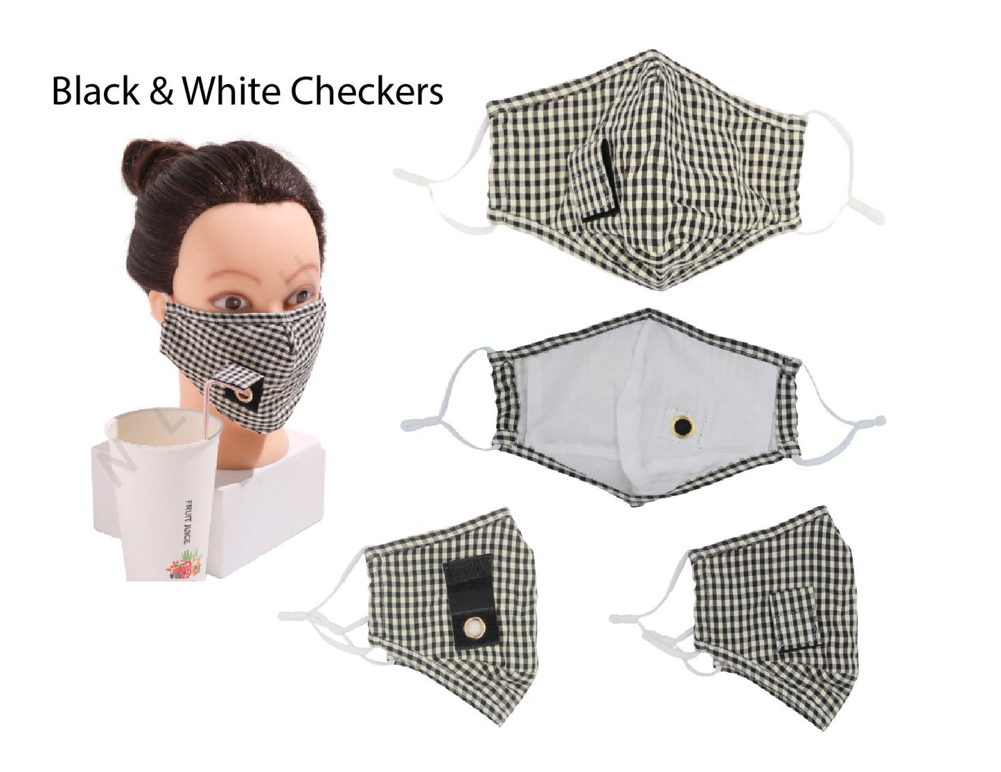 Cotton Face mask 1cm diameter opening for Straw face covering Choose fr 6 colours