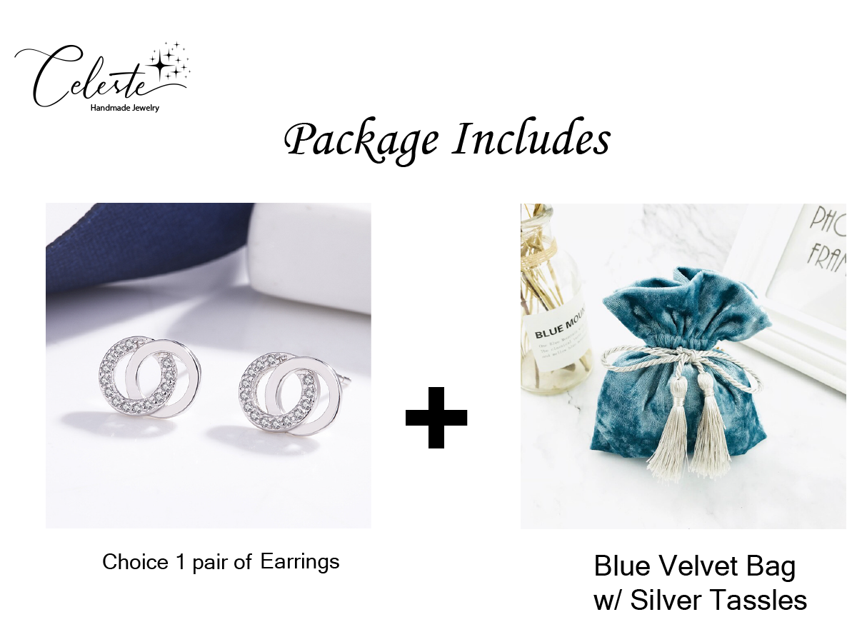 E - Silver Interlocking Circles Diamond Cubic Zirconia Earrings 925 Sterling Silver Dainty Earring Jewellery Gift