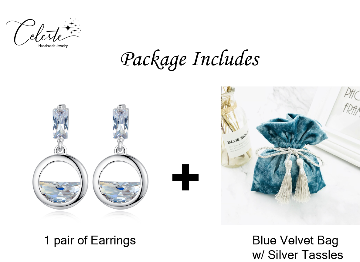 F - Circle Diamond Crystal 925 Sterling Silver Cubic Zirconia Dangle Earrings Gift