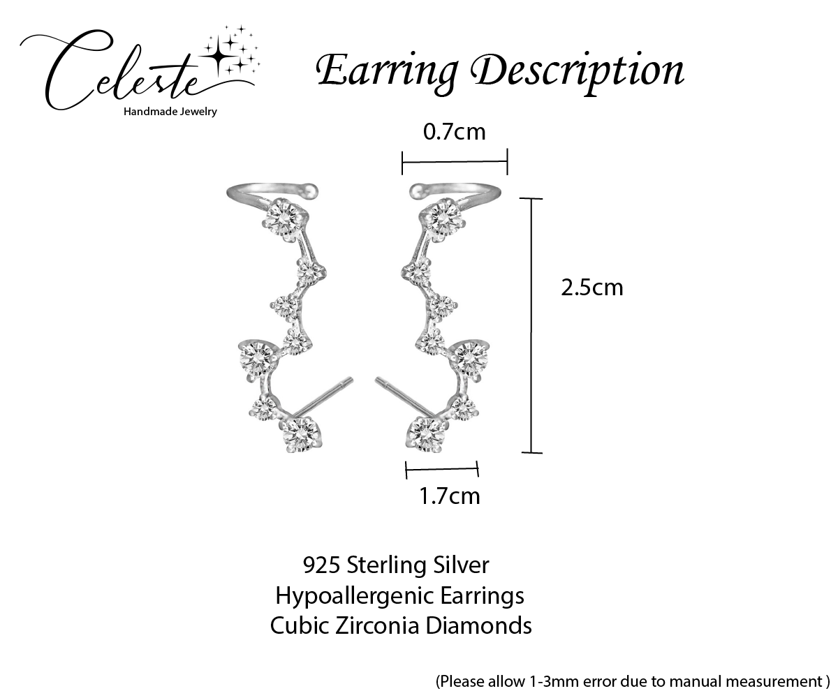 N - Constellation Stars Earrings 925 Sterling Silver Cubic Zirconia Stud Earrings Gift