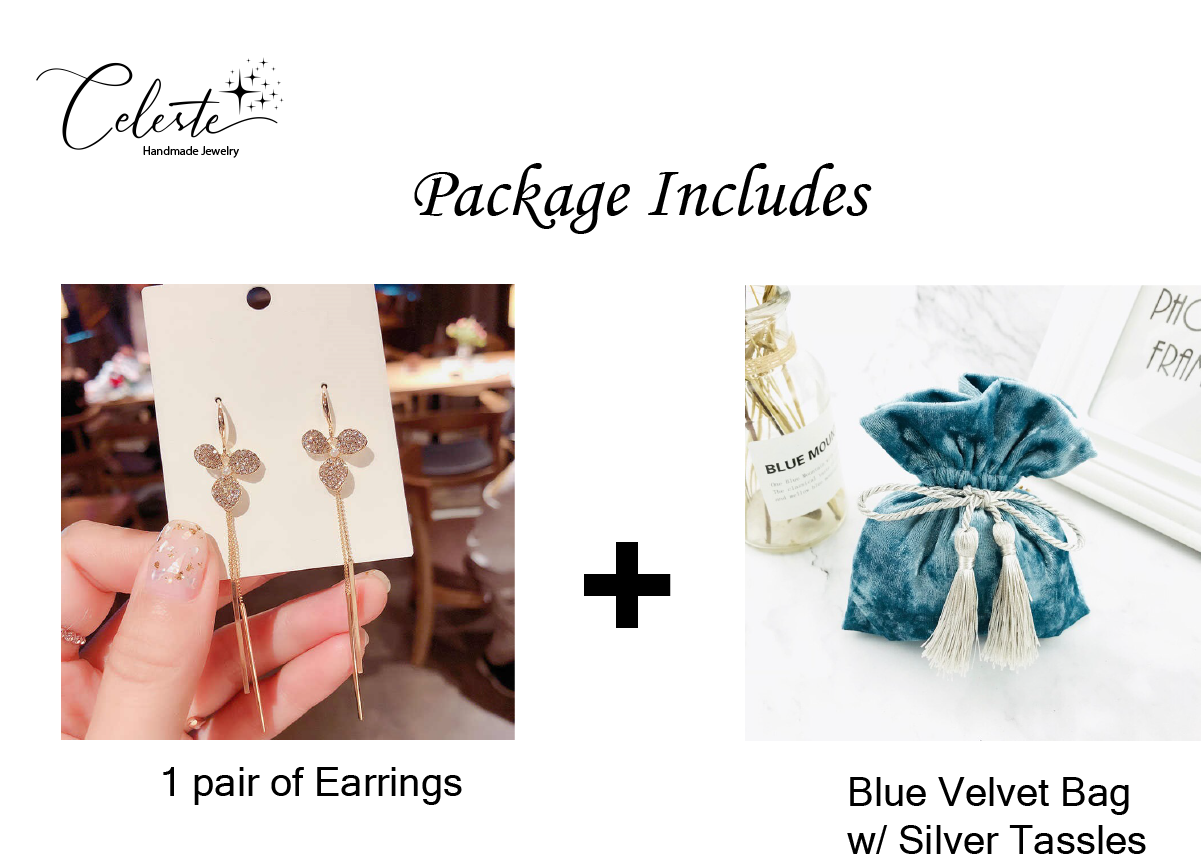 J - Crystal Flower Dangle long Earring Diamond Cubic Zirconia Crystal Gold Alloy Earring Gift