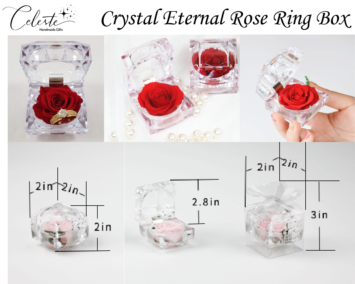 N - Real Rose Crystal Ring Box Preserved Flower Gift