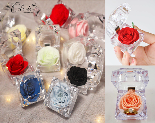 N - Real Rose Crystal Ring Box Preserved Flower Gift