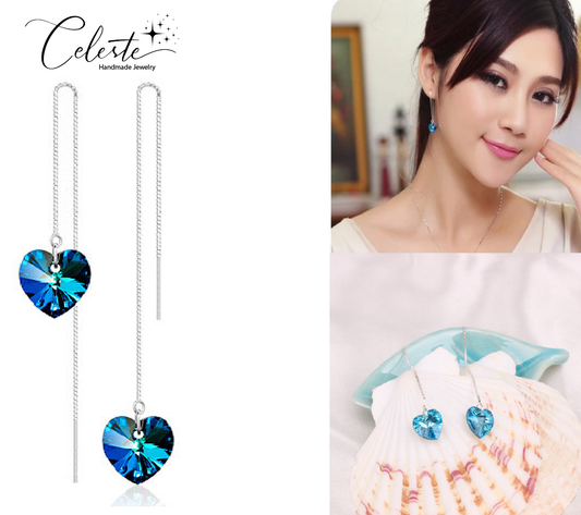 Z - Heart of the Ocean Crystal Earrings 925 Sterling Silver Blue Purple Earring Gift
