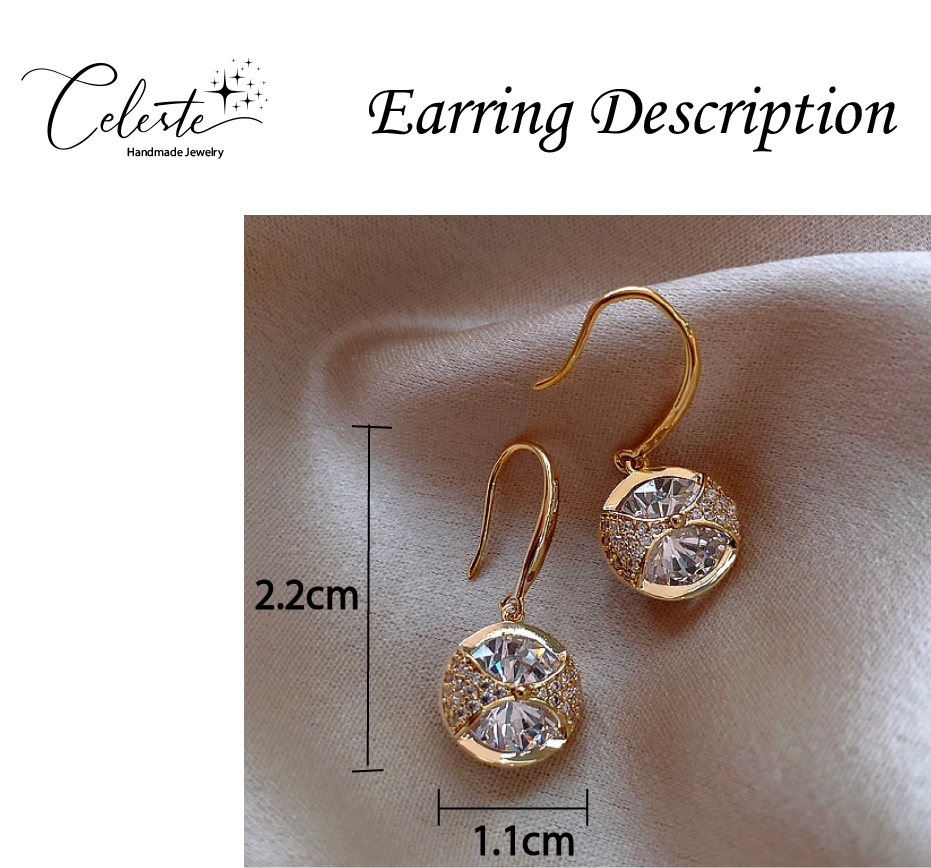 A - Circle Drop Diamond Cubic Zirconia Gold Alloy Dainty Earring Gift