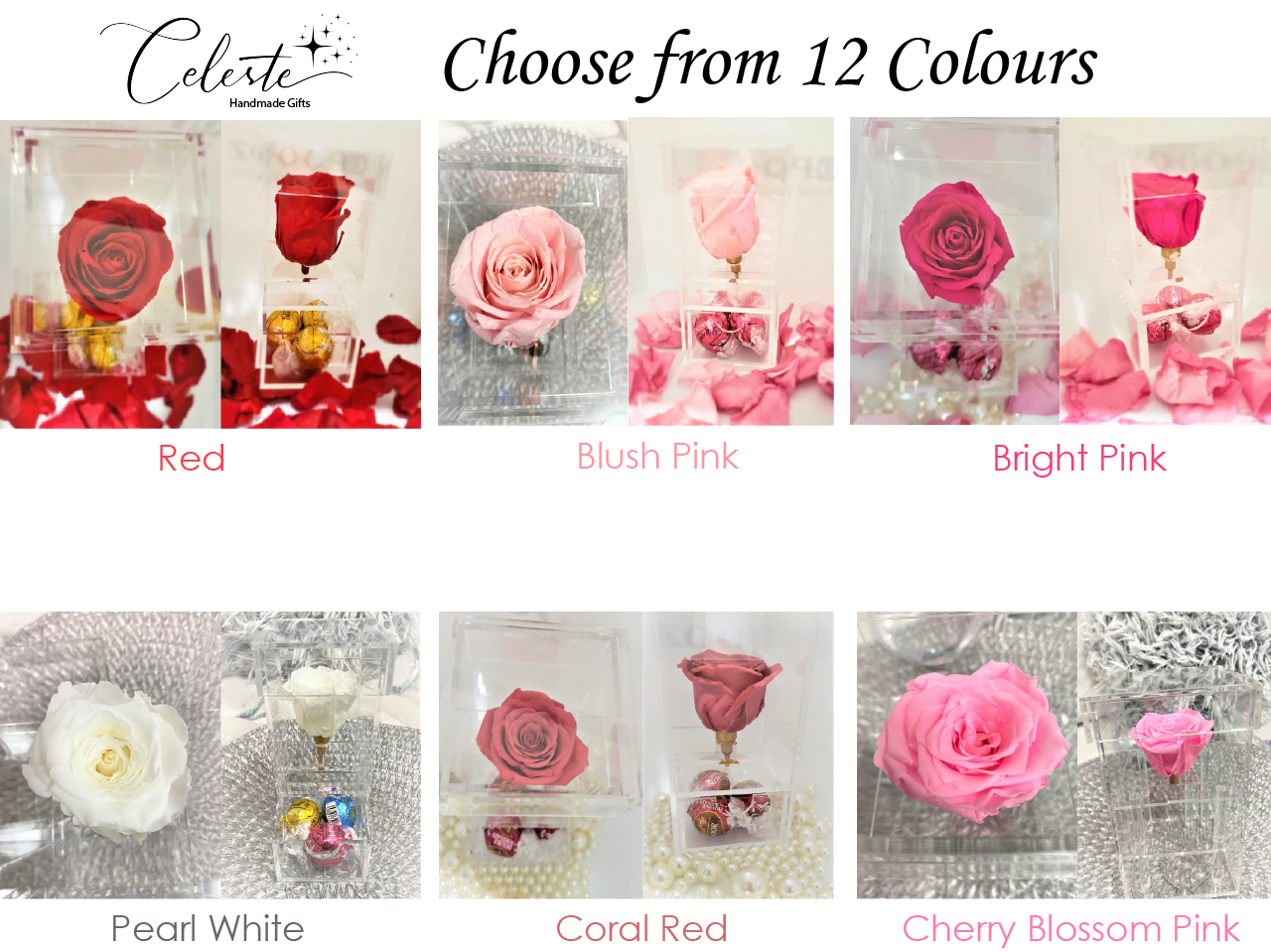 Crystal Real Rose Handmade Preserved Flower Acrylic Jewellery Chocolate Box Gift