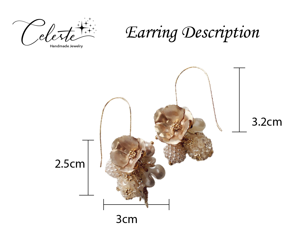 A - Gold Flower Pearl Drop Earrings French Elegant Long Tassel Pearl Dangle Earrings Jewelry