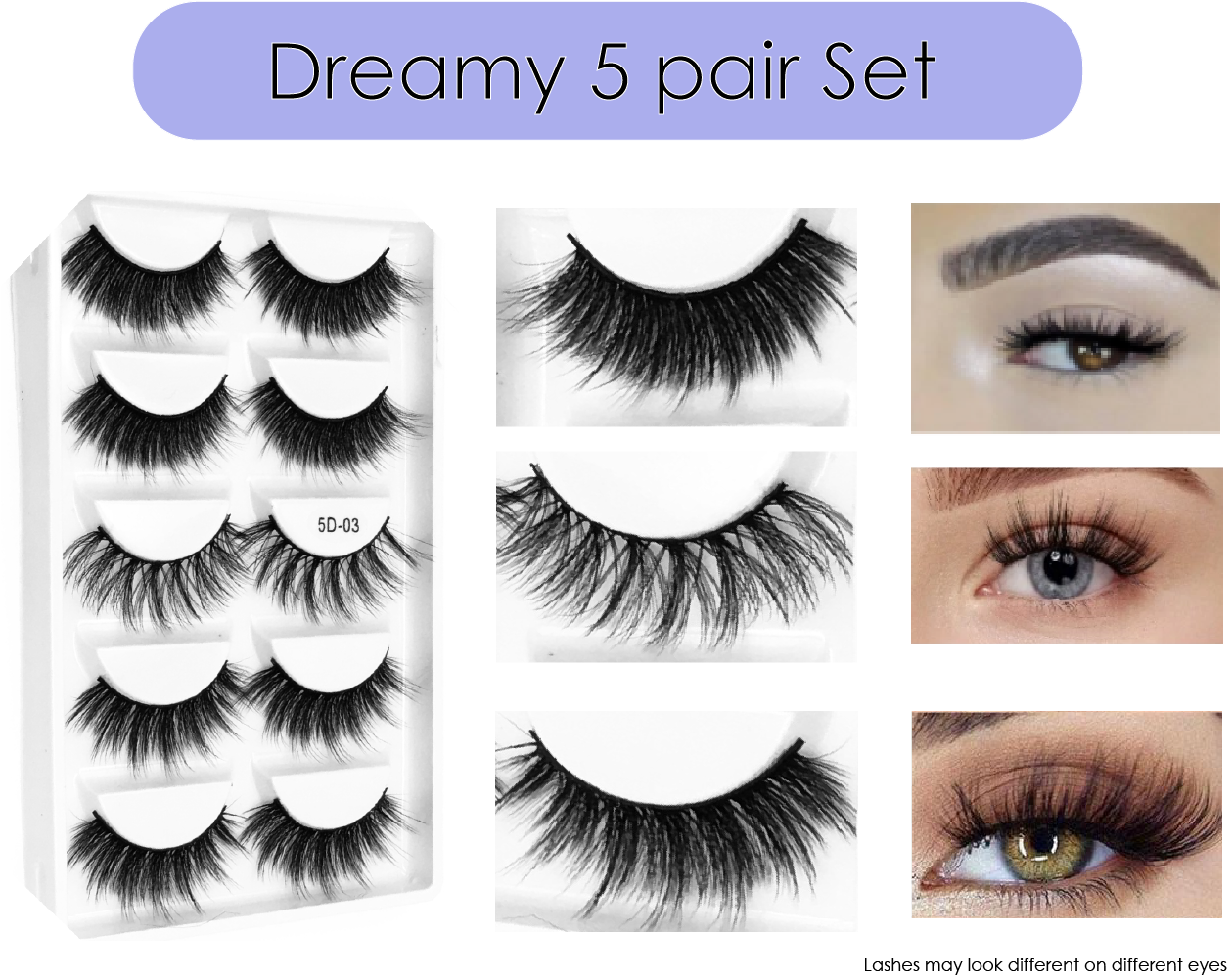 A - 5 Pairs 3D Laser Mink Synethic 25mm Natural Look Faux Eyelashes high quality