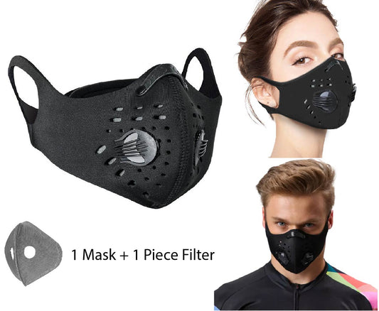 Black Face Masks Cloth Face covering with Filter Cycling Unisex Adult