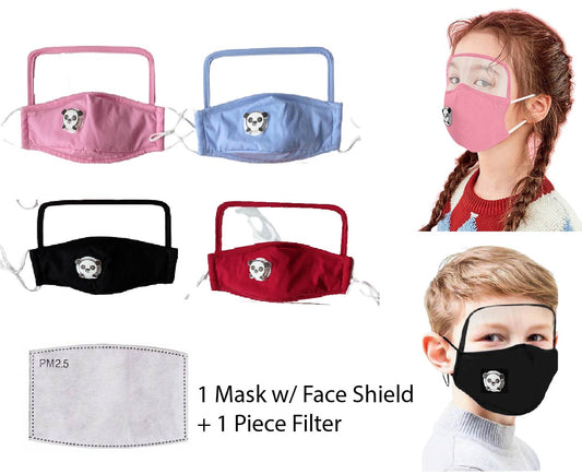 Kids Face Shield Children Facemask Cloth face covering Black face mask w/ filter