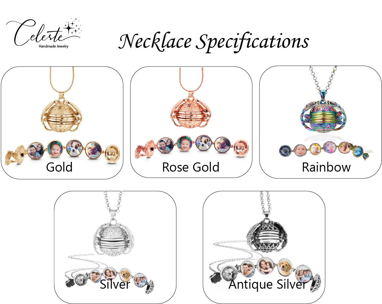 O - Expanding Photo Locket Angel Wings Ball Pendant Necklace 4-8 photos Rose Gold Silver Rainbow Gift