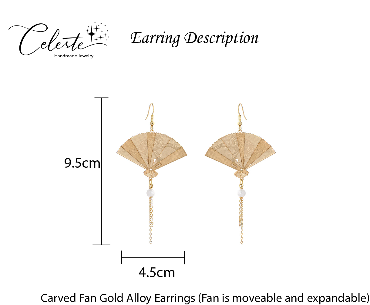 A - Gold Fan Phoenix Dangle Drop Earrings Fashion Jewellery Handmade Earring Gift