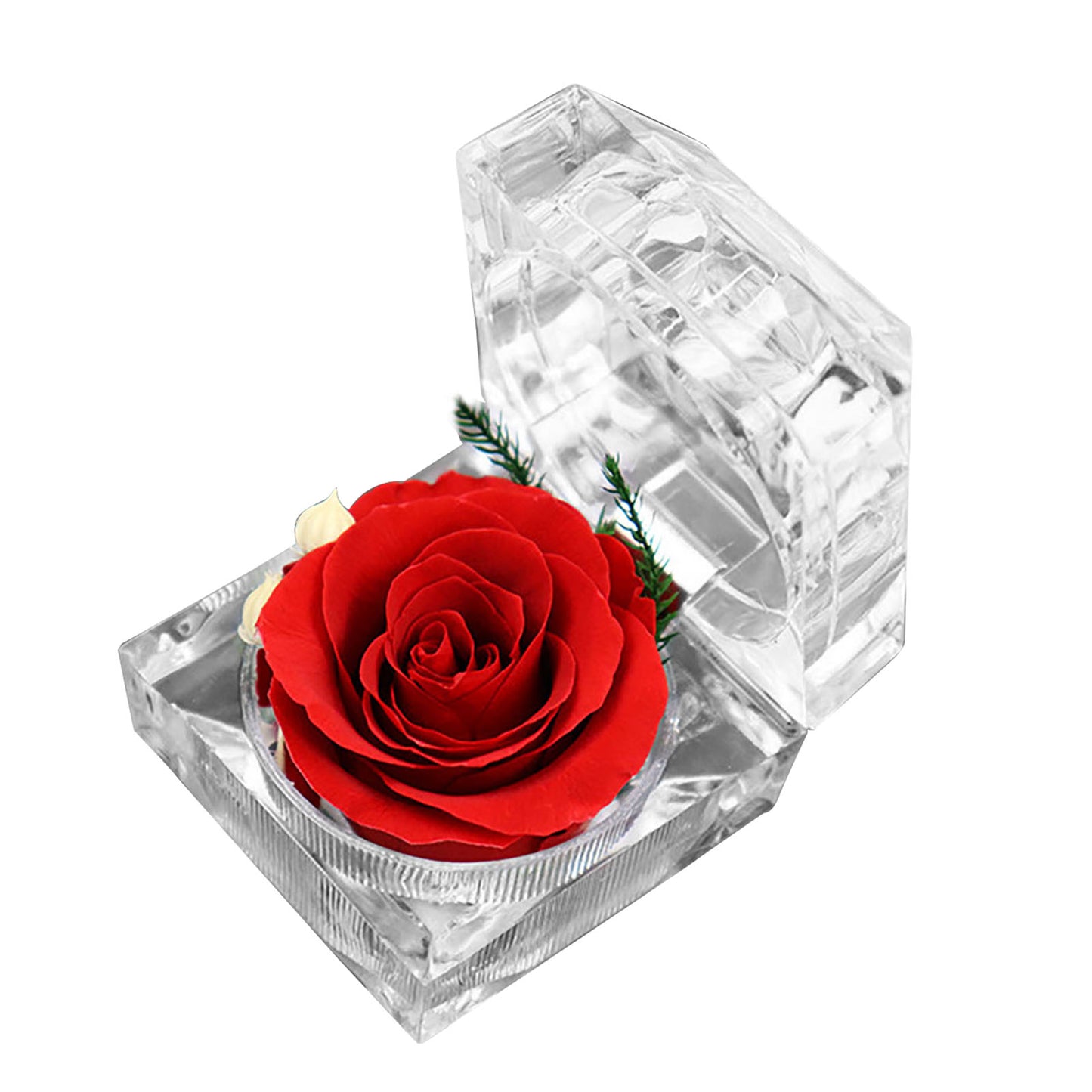 N - Real Rose Crystal Ring Box Preserved Flower Gift