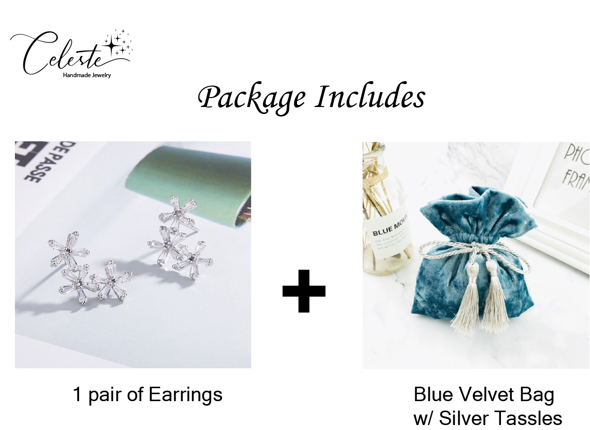 E - Flower Diamond Crystal 925 Sterling Silver Cubic Zirconia Stud Earrings Gift