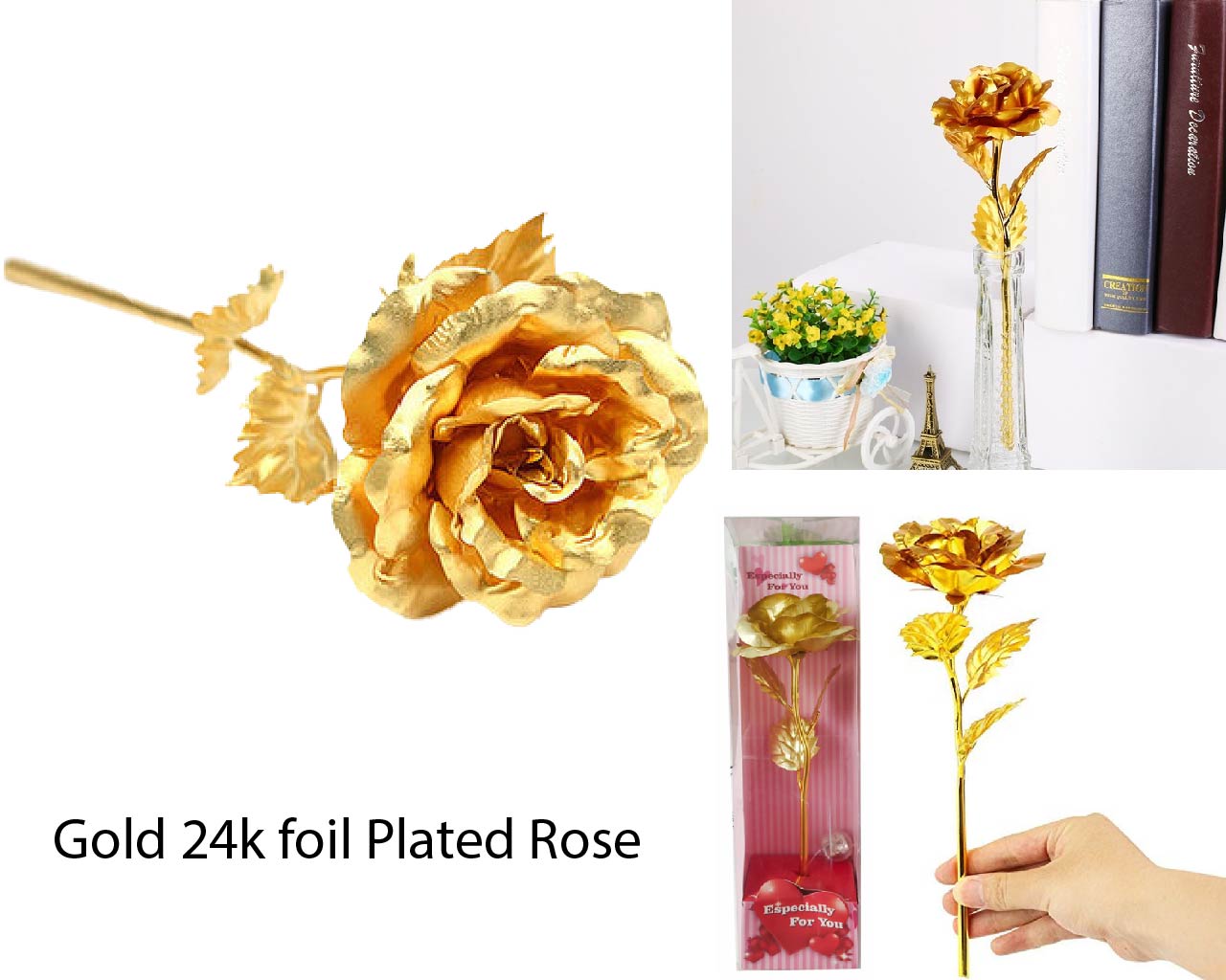 24K gold plated foil roses in a Gift Box Red, Pink, Purple, Gold, Blue & Galaxy Rose Gift