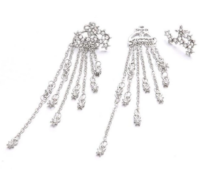 K - Cascading Stars Crystal Rhinestone Alloy Earrings Gift Women Birthday Elegant Modern Fashion