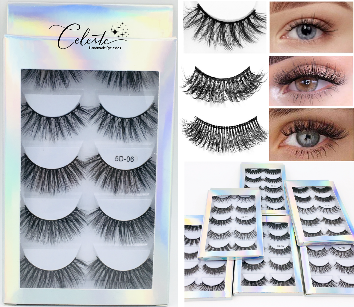 A - 5 Pairs 3D Laser Mink Synethic 25mm Natural Look Faux Eyelashes high quality