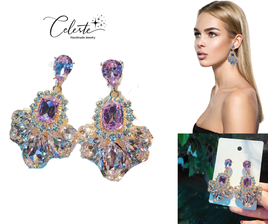 Purple Gem Drop Earrings 925 Sterling Silver Hypoallergenic Statement Rhinestone Crystal Gift