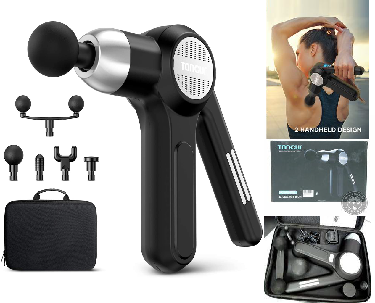 Powerful 45W 3300rpm Massage gun Sports Fitness Professional Massager 6 speed 2 handle 5 heads Gift