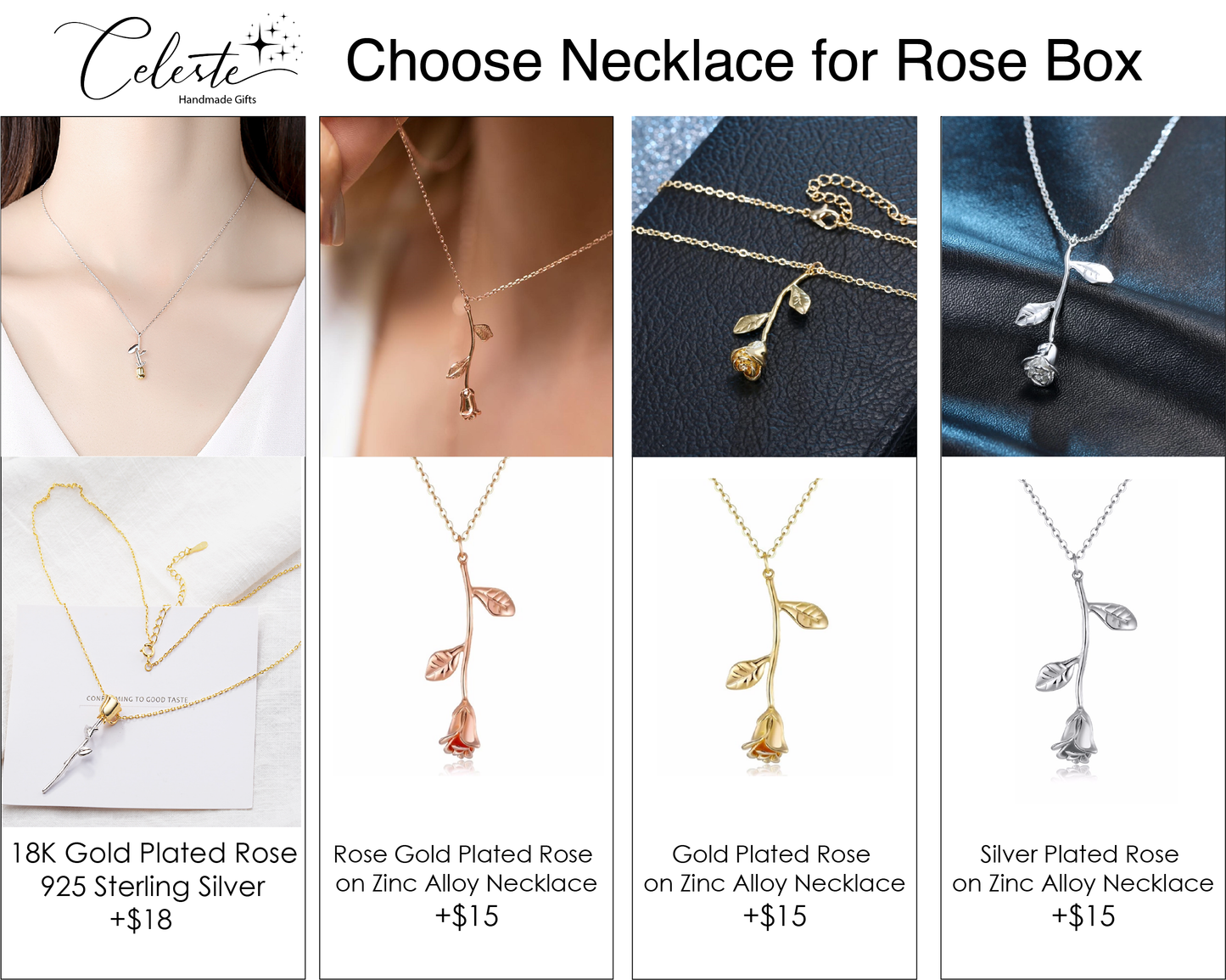 G - Eternal Rose Gift Set Real Preserved Flower with Gold, Rose Gold or Silver Plated Necklace Gifts